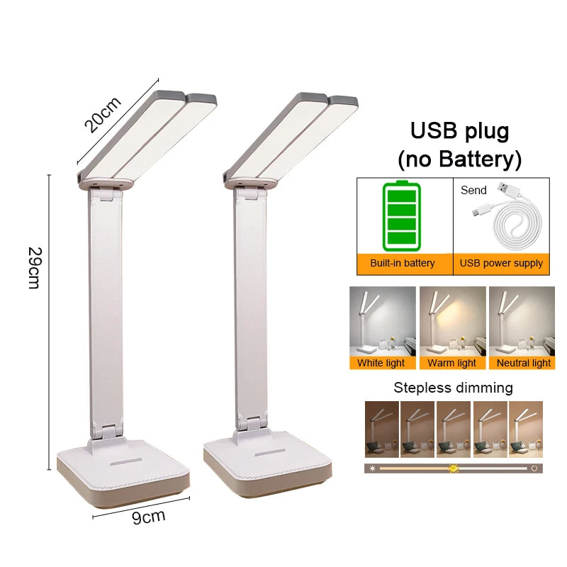 Lampe de bureau enfant pliable rechargeable à double barre LED