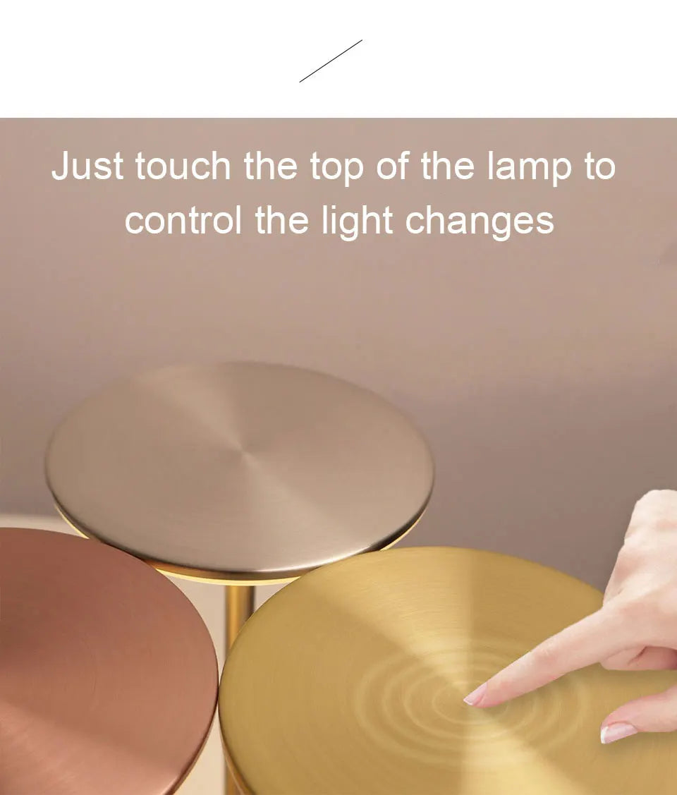 Lampe de bureau sans fil tactile en métal à tête ronde, 3 teintes de blanc
