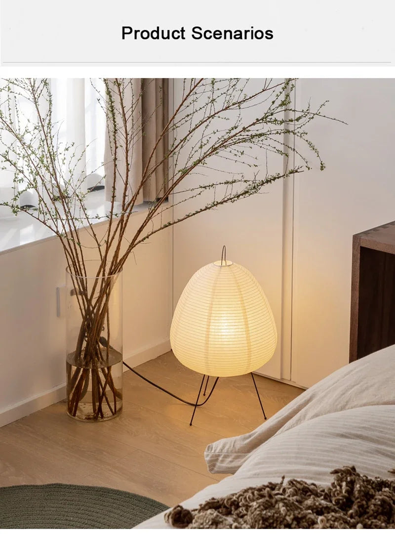 Lampe de bureau LED en papier de riz sur trépied en métal