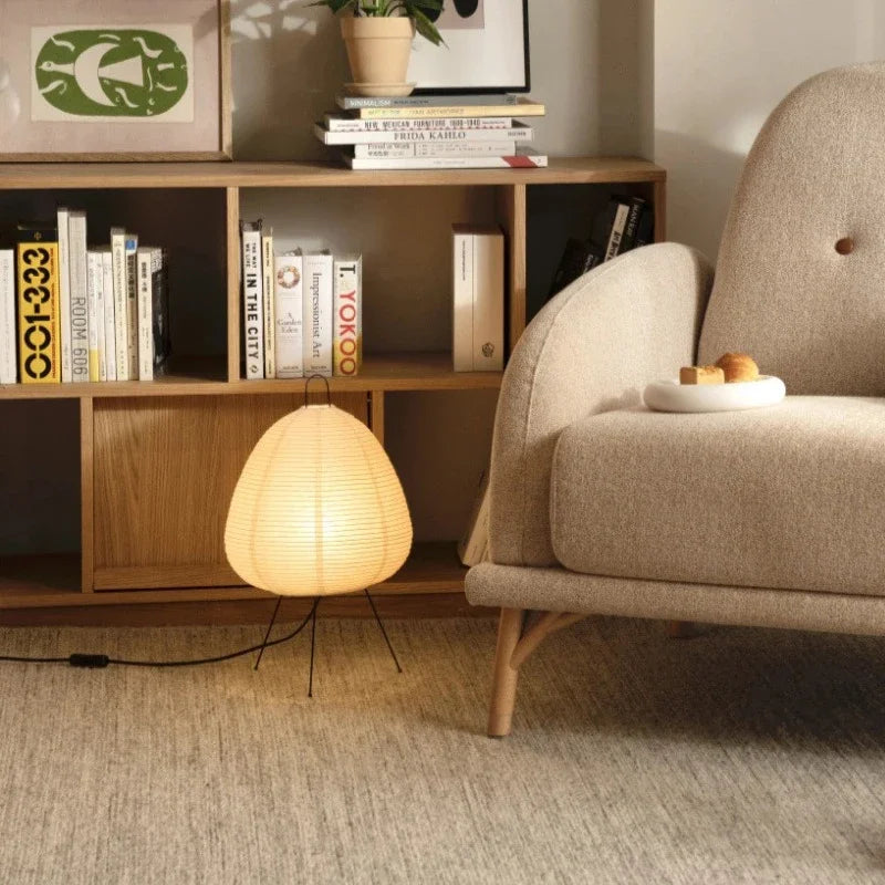 Lampe de bureau LED en papier de riz sur trépied en métal