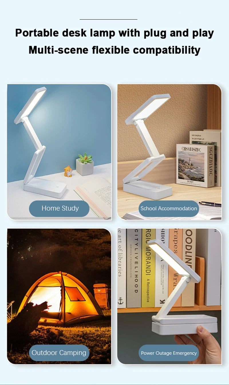 Lampe de bureau sans fil pliable rechargeable à tête orientable