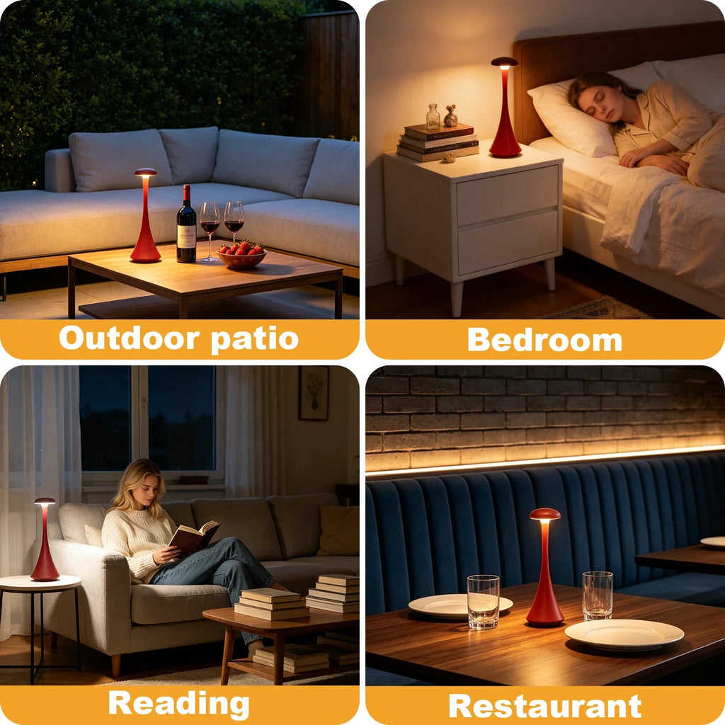 Lampe de bureau sans fil champignon rechargeable à commande tactile