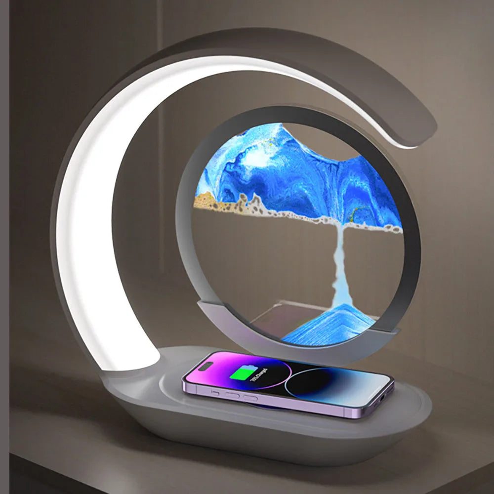 Lampe de bureau sans fil à sable mouvant avec chargeur à induction