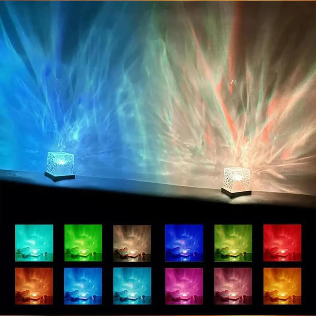 Lampe de bureau enfant cube rechargeable à reflets de vagues et télécommande