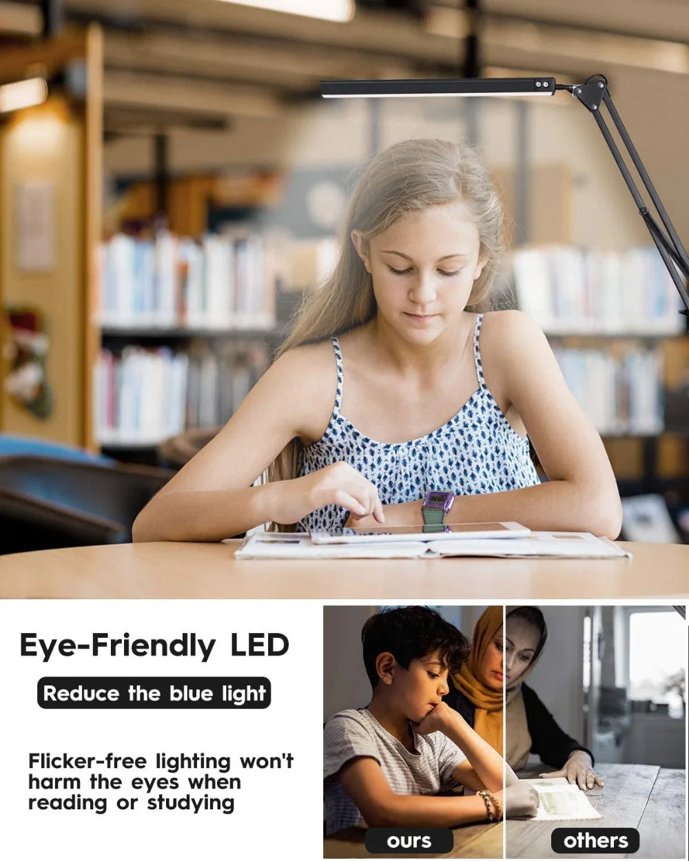 Lampe de bureau LED à pince avec bras articulé