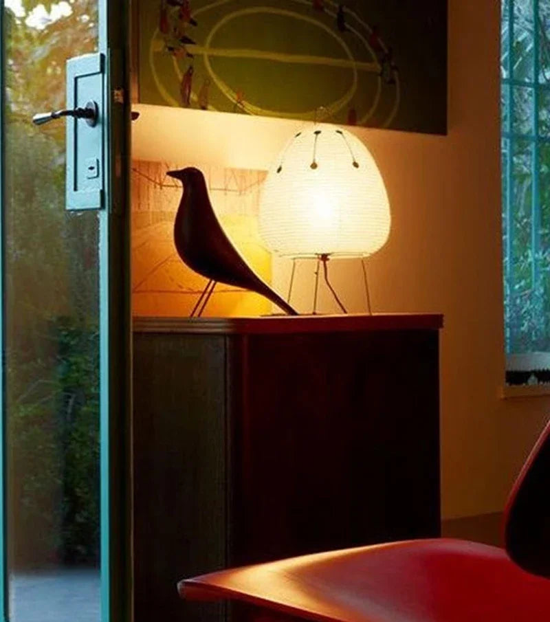 Lampe de bureau LED en papier de riz sur trépied en métal