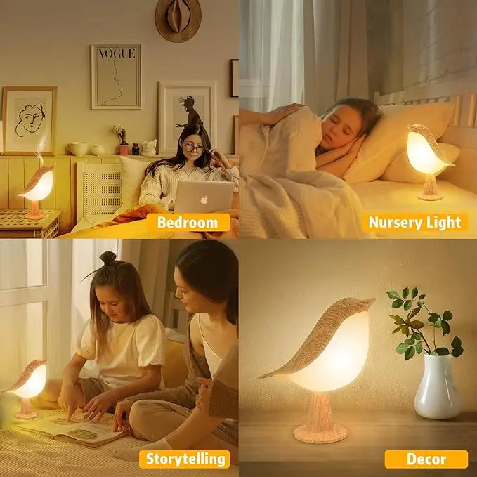 Lampe de bureau sans fil oiseau effet bois