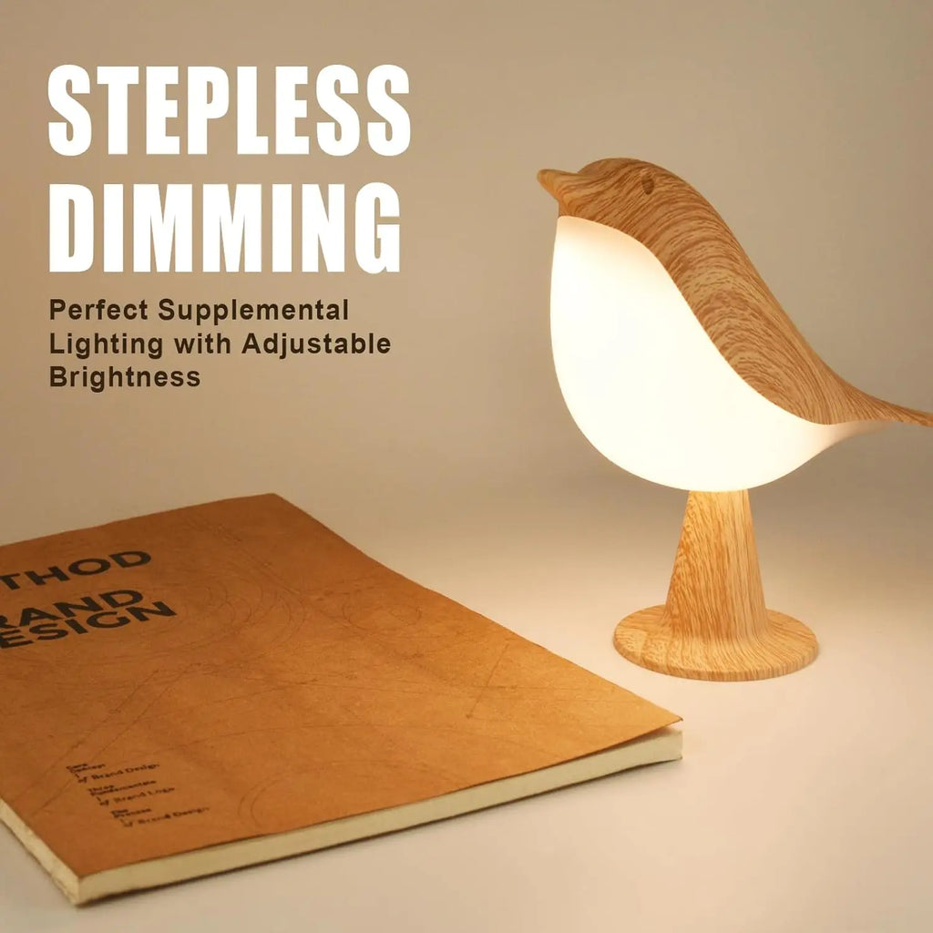 Lampe de bureau sans fil oiseau effet bois