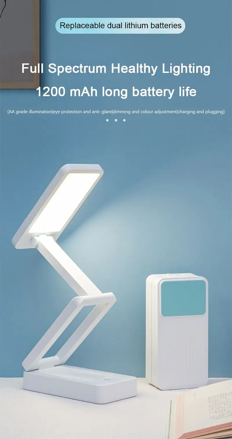 Lampe de bureau sans fil pliable rechargeable à tête orientable