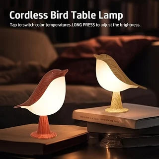 Lampe de bureau sans fil oiseau effet bois