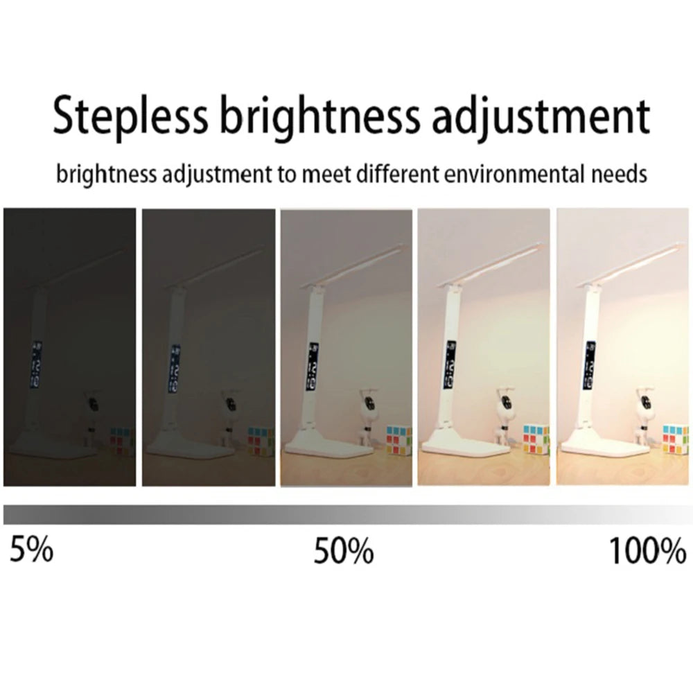 Lampe de bureau LED pliable avec écran horloge et température