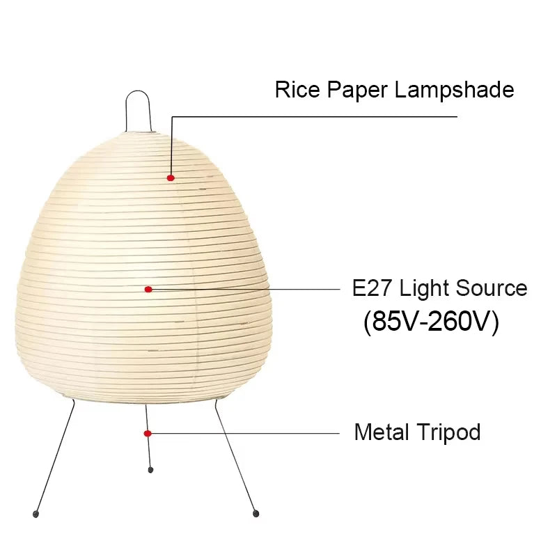 Lampe de bureau LED en papier de riz sur trépied en métal