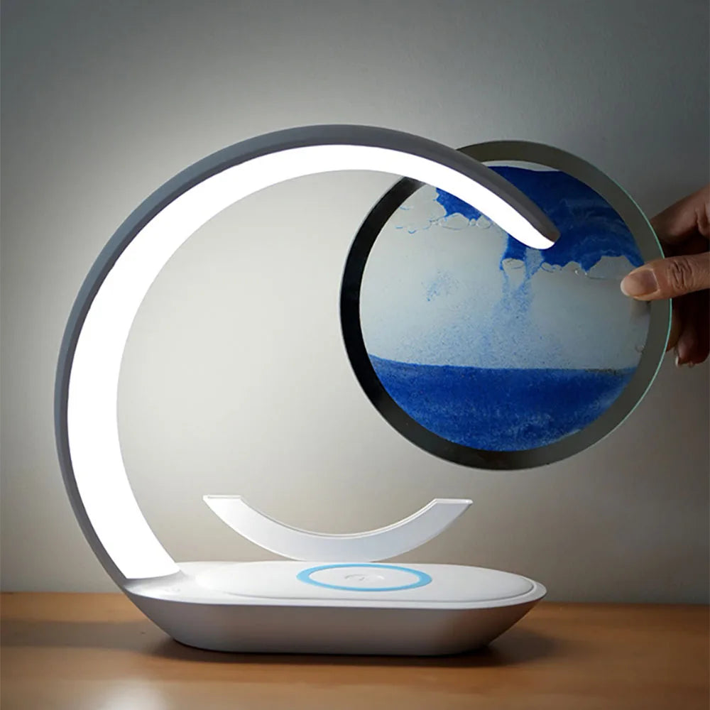 Lampe de bureau sans fil à sable mouvant avec chargeur à induction