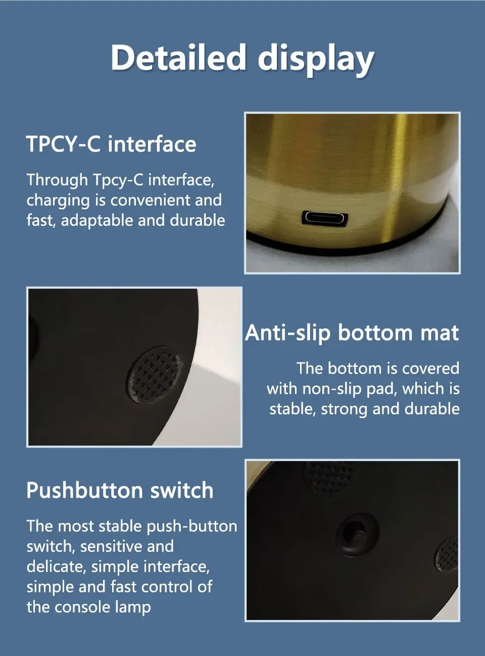 Lampe de bureau sans fil champignon rétro en métal