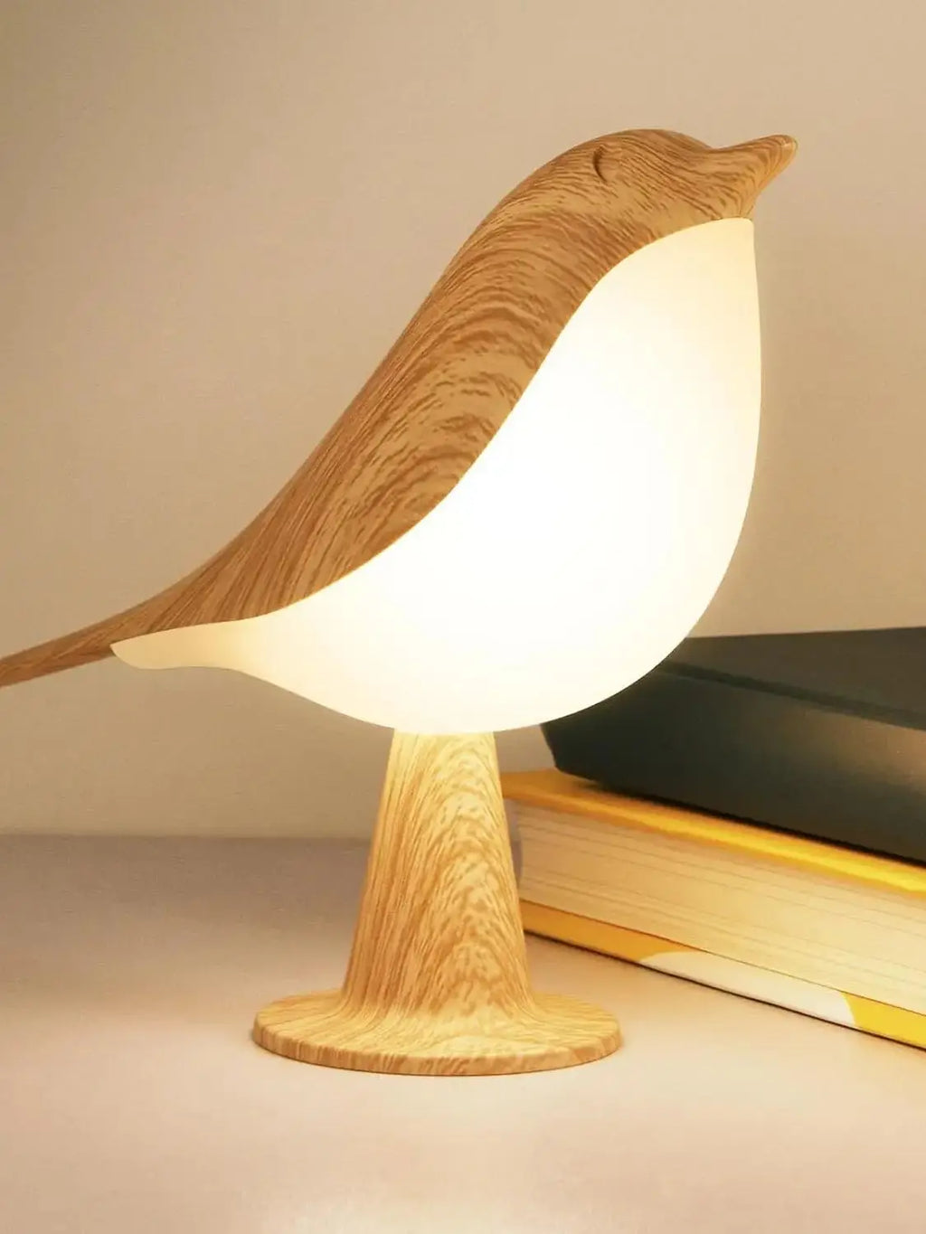 Lampe de bureau sans fil oiseau effet bois