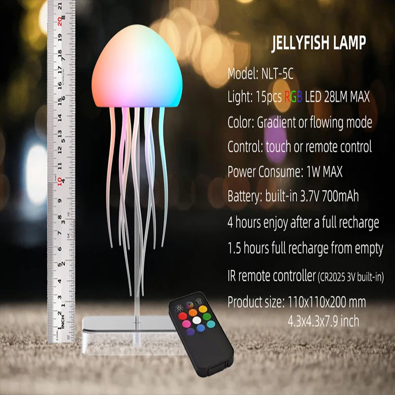 Lampe de bureau enfant méduse rechargeable à lumière colorée et télécommande