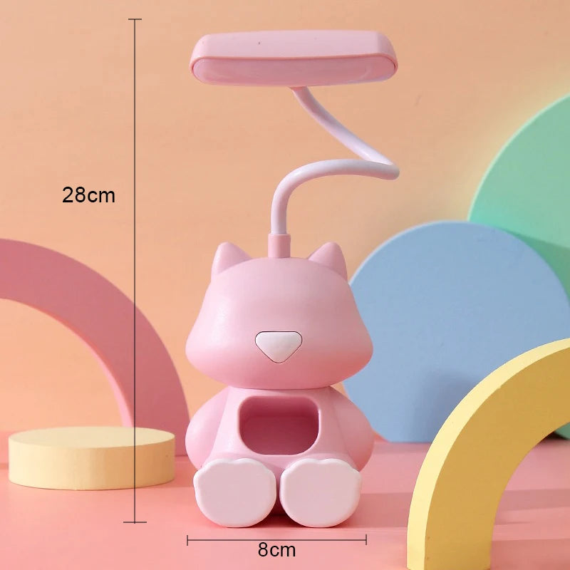 Lampe de bureau enfant chat rechargeable avec support téléphone