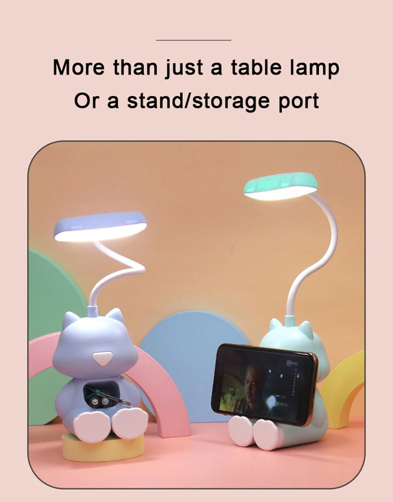Lampe de bureau enfant chat rechargeable avec support téléphone