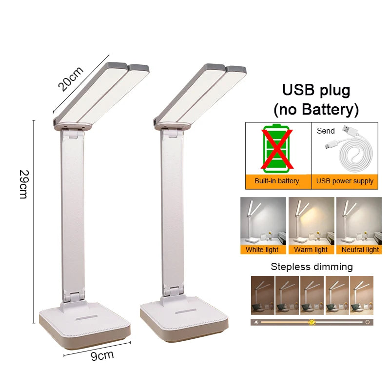 Lampe de bureau enfant pliable rechargeable à double barre LED