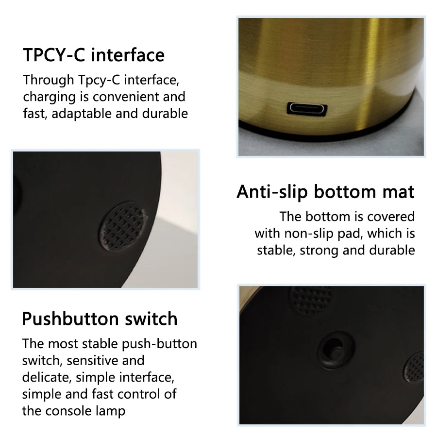 Lampe de bureau sans fil champignon rétro en métal