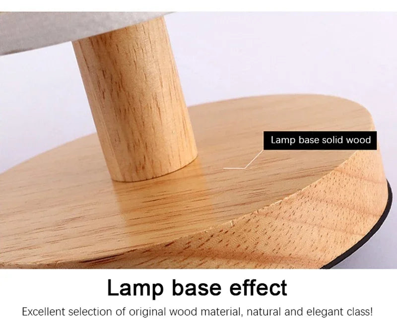 Lampe de bureau LED abat-jour en tissu et pied en bois, 3 teintes
