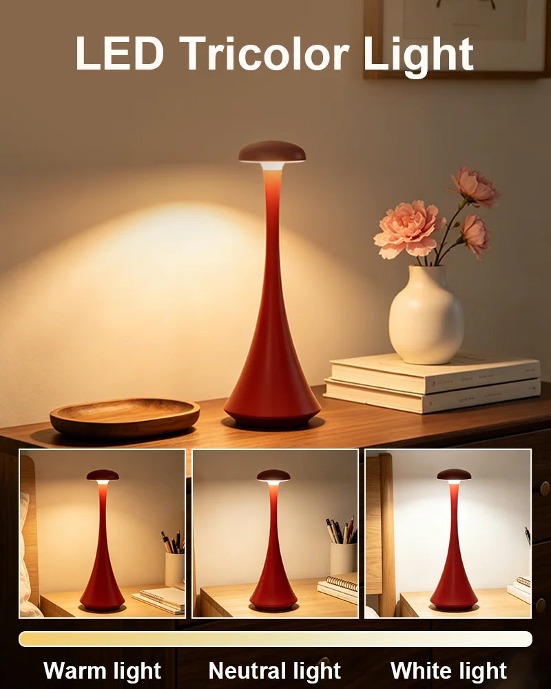 Lampe de bureau sans fil champignon rechargeable à commande tactile