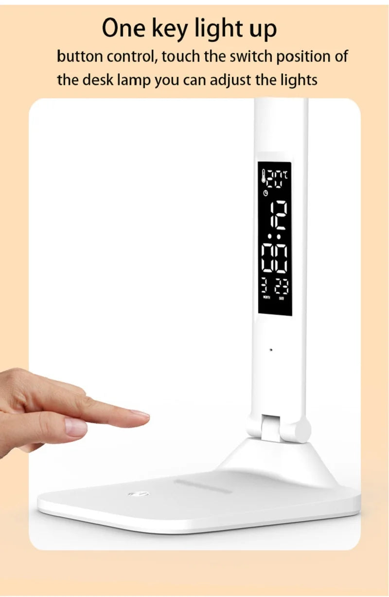 Lampe de bureau LED pliable avec écran horloge et température