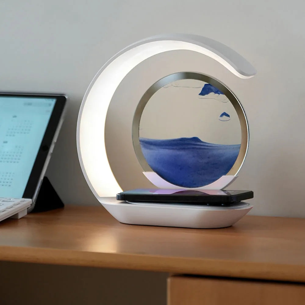 Lampe de bureau sans fil à sable mouvant avec chargeur à induction