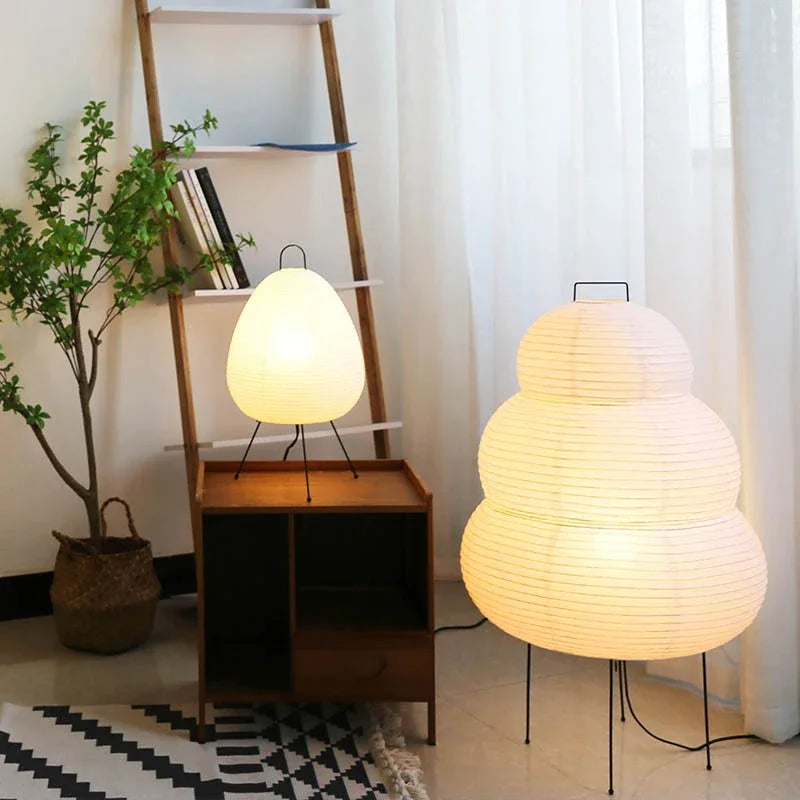 Lampe de bureau LED en papier de riz sur trépied en métal