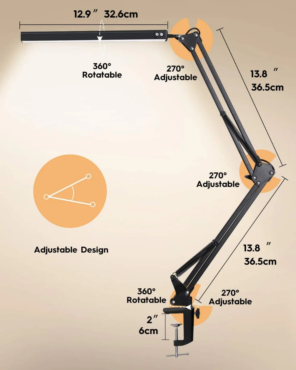 Lampe de bureau LED à pince avec bras articulé