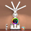 Lampe de bureau enfant à 4 bras lumineux avec ventilateur et horloge