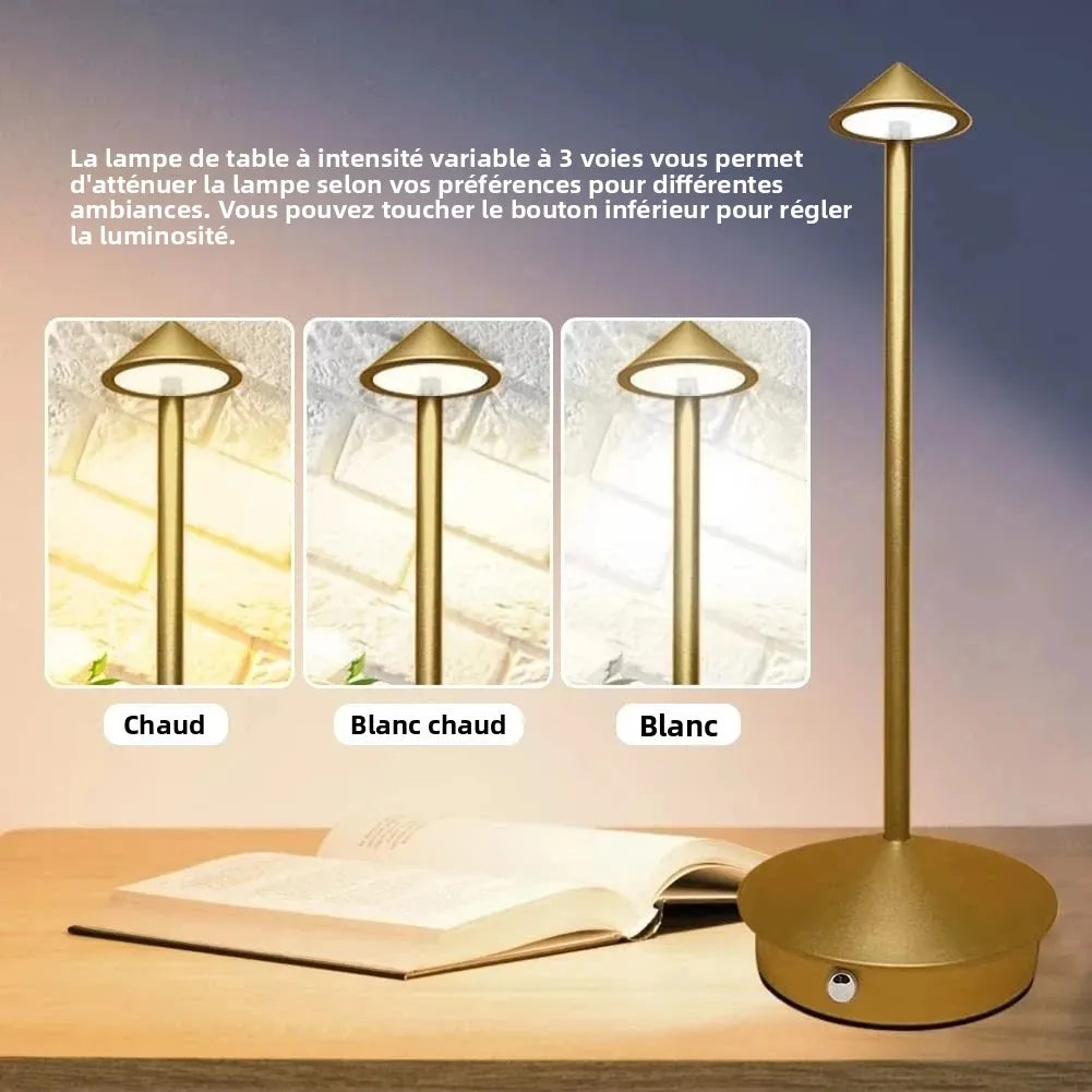Lampe de bureau sans fil en métal à chapeau conique, rechargeable