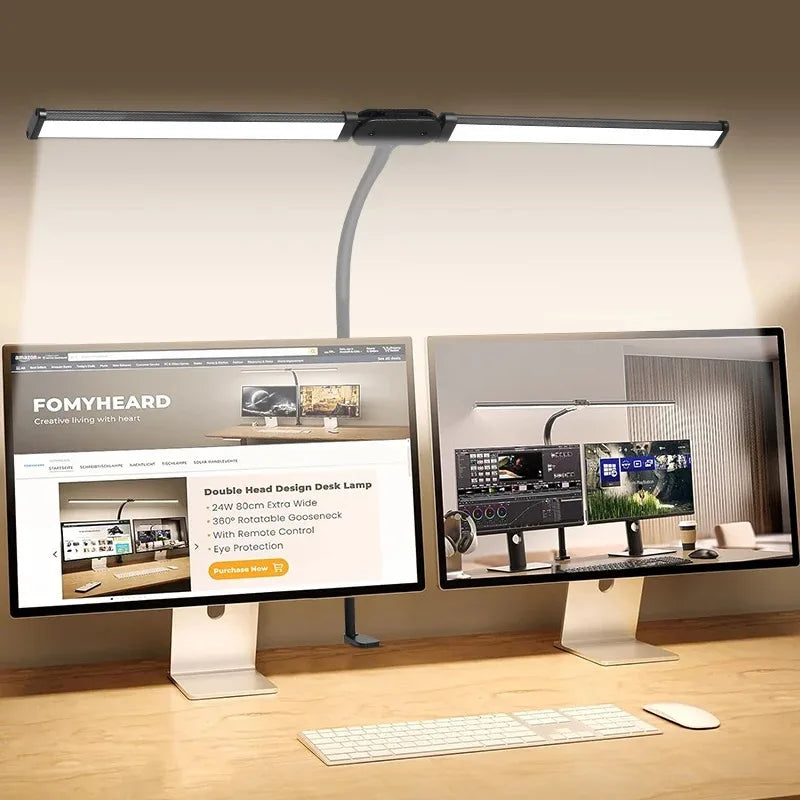 Lampe de bureau LED à pince, double tête et col de cygne flexible