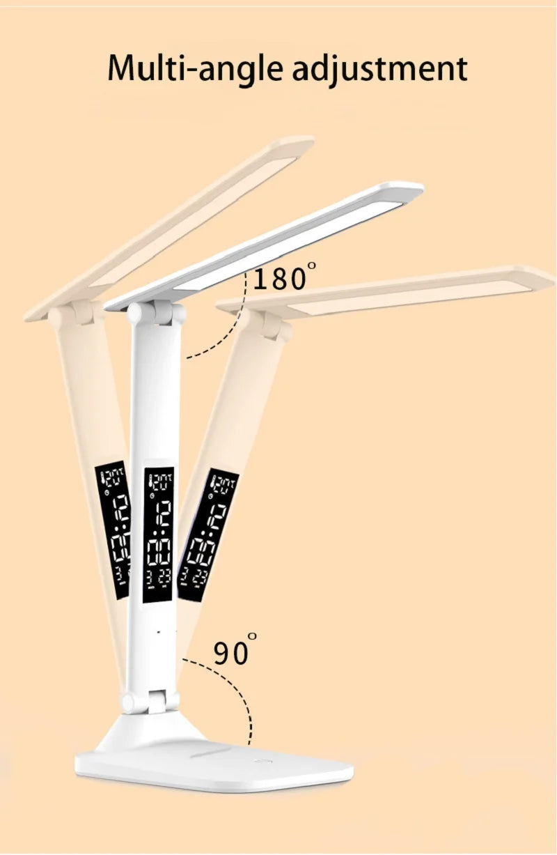Lampe de bureau LED pliable avec écran horloge et température