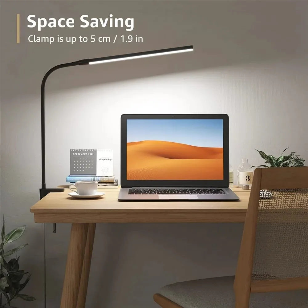 Lampe de bureau LED à pince, double tête et col de cygne flexible