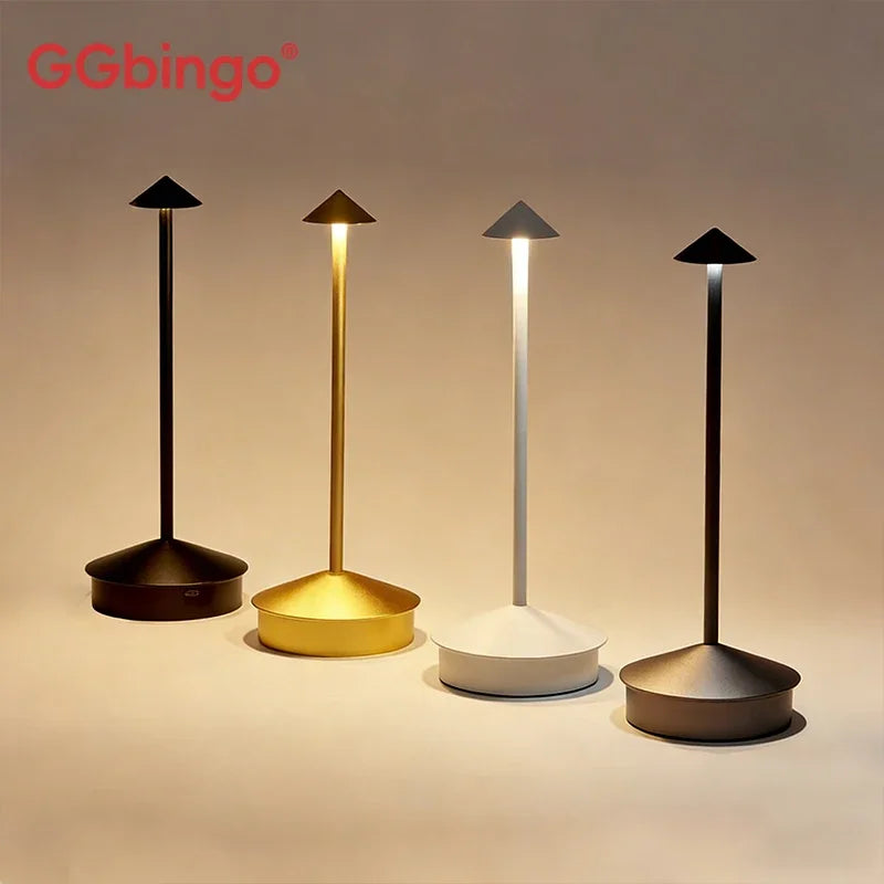 Lampe de bureau sans fil en métal à chapeau conique, rechargeable